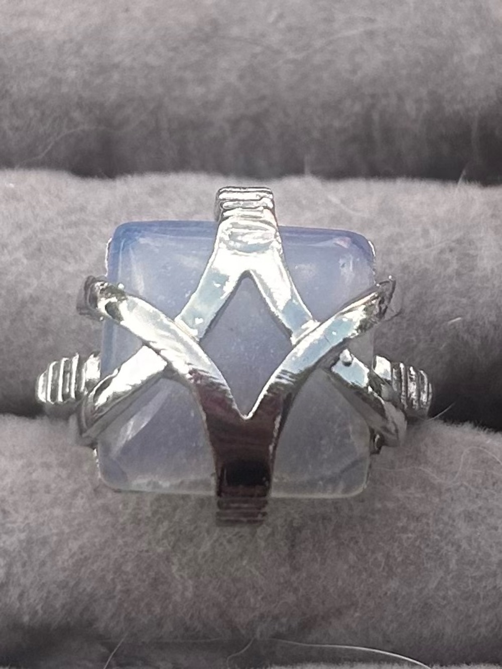 Sterling Silver Moonstone Square-Set Ring